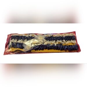 Elegant Navy Blue and White Lace Garter Set